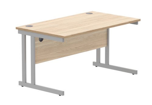 Office Rectangular Desk With Steel Double Upright Cantilever Frame 1400X800 Canadian Oak/Silver