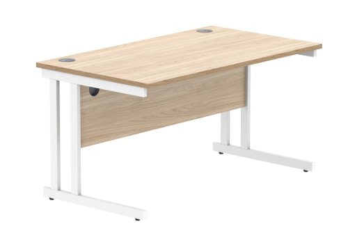 Office Rectangular Desk With Steel Double Upright Cantilever Frame 1400X800 Canadian Oak/White
