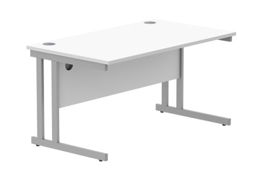 Office Rectangular Desk With Steel Double Upright Cantilever Frame 1400X800 Arctic White/Silver