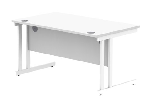 Office Rectangular Desk With Steel Double Upright Cantilever Frame 1400X800 Arctic White/White