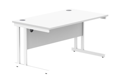 Office Rectangular Desk With Steel Double Upright Cantilever Frame 1400X800 Arctic White/White