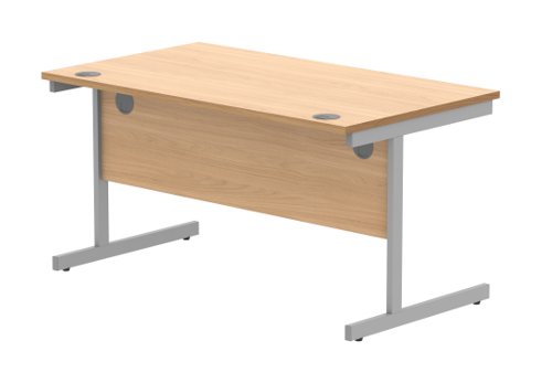 Office Rectangular Desk With Steel Single Upright Cantilever Frame 1400X800 Norwegian Beech/Silver