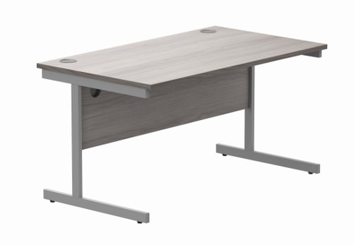 Office Rectangular Desk With Steel Single Upright Cantilever Frame 1400X800 Alaskan Grey Oak/Silver