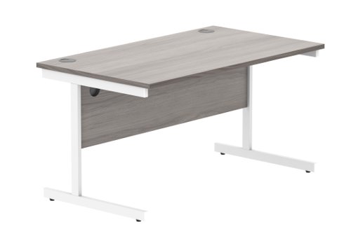 Office Rectangular Desk With Steel Single Upright Cantilever Frame 1400X800 Alaskan Grey Oak/White