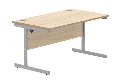 Office Rectangular Desk With Steel Single Upright Cantilever Frame 1400X800 Canadian Oak/Silver