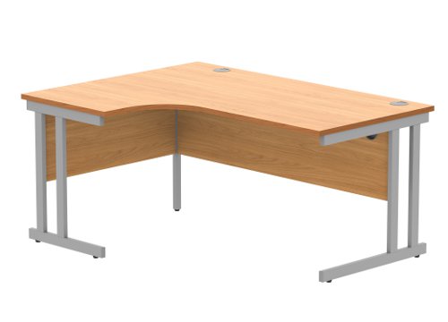 Office Left Hand Corner Desk With Steel Double Upright Cantilever Frame 1600X1200 Norwegian Beech/Silver