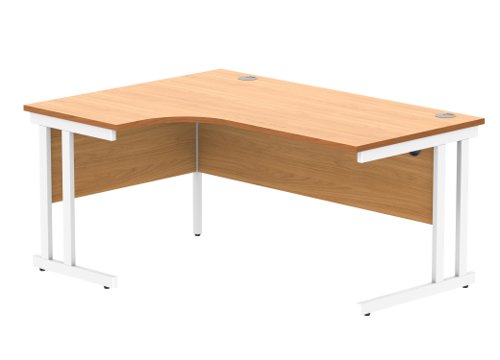 Office Left Hand Corner Desk With Steel Double Upright Cantilever Frame 1600X1200 Norwegian Beech/White