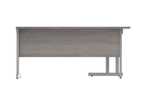 Office Left Hand Corner Desk With Steel Double Upright Cantilever Frame 1600X1200 Alaskan Grey Oak/Silver