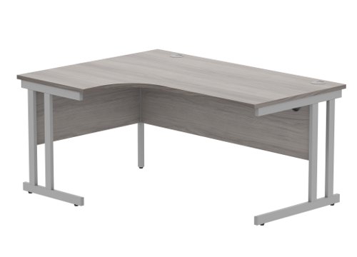 Office Left Hand Corner Desk With Steel Double Upright Cantilever Frame 1600X1200 Alaskan Grey Oak/Silver
