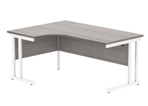 Office Left Hand Corner Desk With Steel Double Upright Cantilever Frame 1600X1200 Alaskan Grey Oak/White