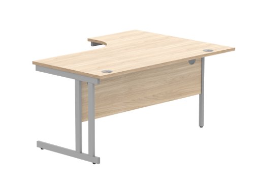 Office Left Hand Corner Desk With Steel Double Upright Cantilever Frame 1600X1200 Canadian Oak/Silver