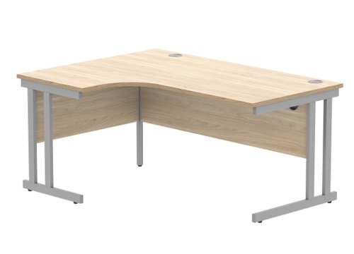 Office Left Hand Corner Desk With Steel Double Upright Cantilever Frame 1600X1200 Canadian Oak/Silver