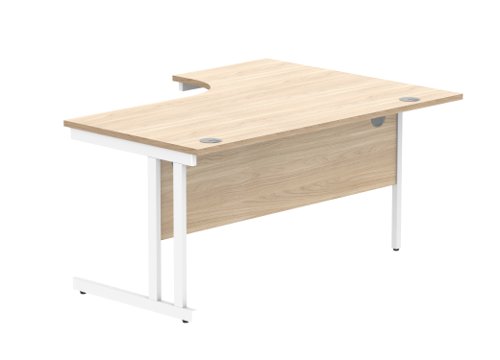 Office Left Hand Corner Desk With Steel Double Upright Cantilever Frame 1600X1200 Canadian Oak/White