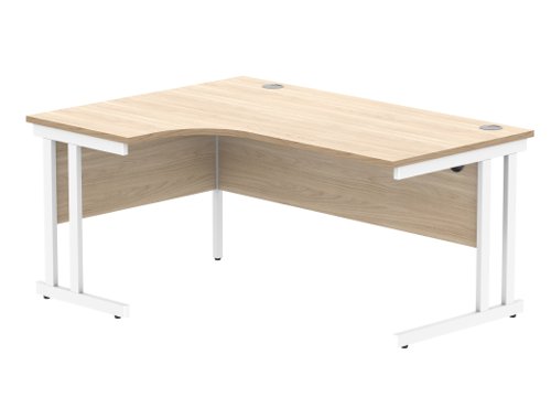 Office Left Hand Corner Desk With Steel Double Upright Cantilever Frame 1600X1200 Canadian Oak/White