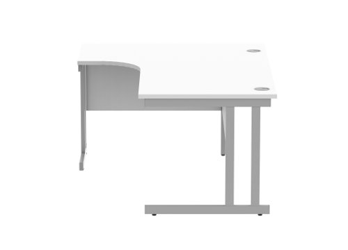 Office Left Hand Corner Desk With Steel Double Upright Cantilever Frame 1600X1200 Arctic White/Silver