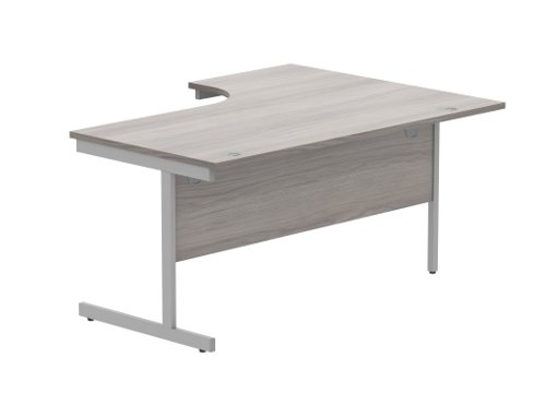 Office Left Hand Corner Desk With Steel Single Upright Cantilever Frame 1600X1200 Alaskan Grey Oak/Silver