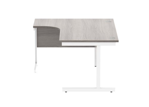 Office Left Hand Corner Desk With Steel Single Upright Cantilever Frame 1600X1200 Alaskan Grey Oak/White