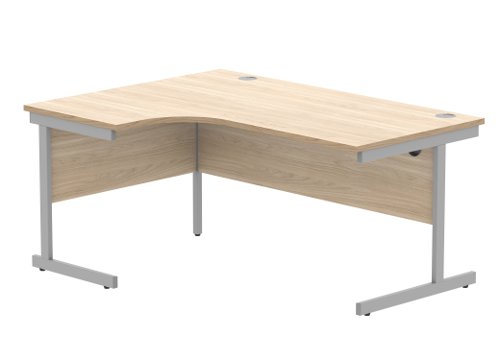 Office Left Hand Corner Desk With Steel Single Upright Cantilever Frame 1600X1200 Canadian Oak/Silver