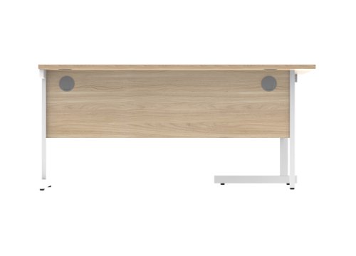 Office Left Hand Corner Desk With Steel Single Upright Cantilever Frame 1600X1200 Canadian Oak/White