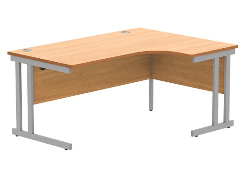 Office Right Hand Corner Desk With Steel Double Upright Cantilever Frame 1600X1200 Norwegian Beech/Silver