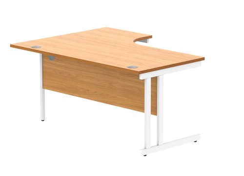 Office Right Hand Corner Desk With Steel Double Upright Cantilever Frame 1600X1200 Norwegian Beech/White