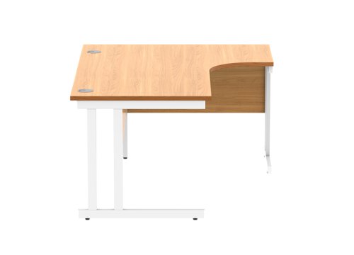 Office Right Hand Corner Desk With Steel Double Upright Cantilever Frame 1600X1200 Norwegian Beech/White