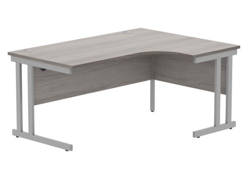 Office Right Hand Corner Desk With Steel Double Upright Cantilever Frame 1600X1200 Alaskan Grey Oak/Silver