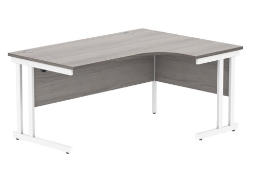 Office Right Hand Corner Desk With Steel Double Upright Cantilever Frame 1600X1200 Alaskan Grey Oak/White
