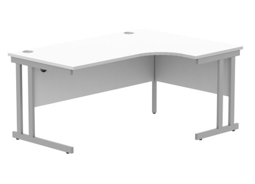 Office Right Hand Corner Desk With Steel Double Upright Cantilever Frame 1600X1200 Arctic White/Silver