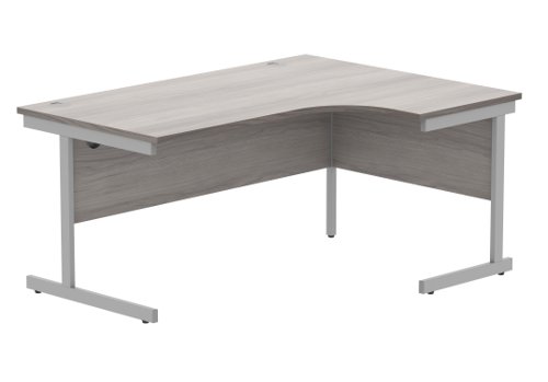 Office Right Hand Corner Desk With Steel Single Upright Cantilever Frame 1600X1200 Alaskan Grey Oak/Silver