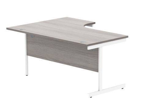 Office Right Hand Corner Desk With Steel Single Upright Cantilever Frame 1600X1200 Alaskan Grey Oak/White