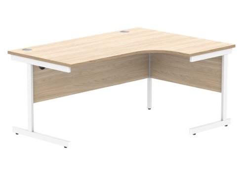 Office Right Hand Corner Desk With Steel Single Upright Cantilever Frame 1600X1200 Canadian Oak/White