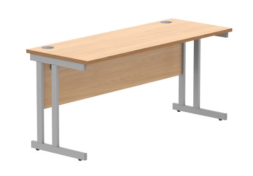 Office Rectangular Desk With Steel Double Upright Cantilever Frame 1600X600 Norwegian Beech/Silver