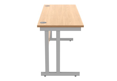 Office Rectangular Desk With Steel Double Upright Cantilever Frame 1600X600 Norwegian Beech/Silver