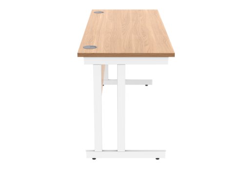 Office Rectangular Desk With Steel Double Upright Cantilever Frame 1600X600 Norwegian Beech/White