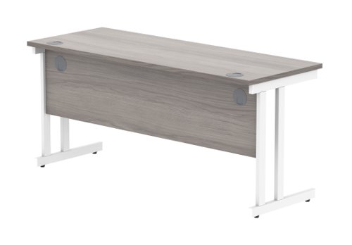 Office Rectangular Desk With Steel Double Upright Cantilever Frame 1600X600 Alaskan Grey Oak/White