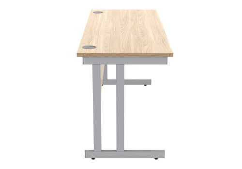Office Rectangular Desk With Steel Double Upright Cantilever Frame 1600X600 Canadian Oak/Silver