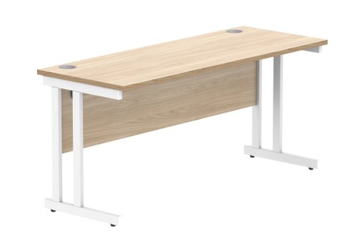Office Rectangular Desk With Steel Double Upright Cantilever Frame 1600X600 Canadian Oak/White