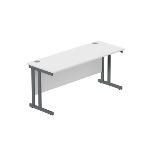 Office Rectangular Desk with Steel Double Upright Cantilever Frame (FSC) 1600X600 Arctic White/Graphite