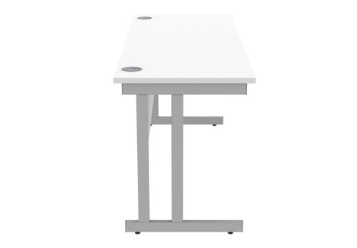Office Rectangular Desk With Steel Double Upright Cantilever Frame 1600X600 Arctic White/Silver