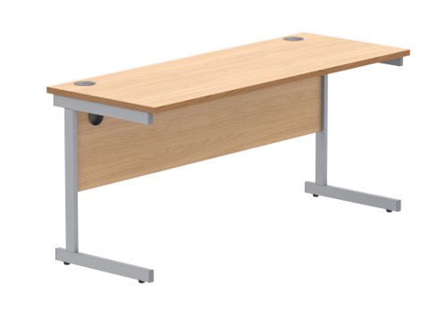 Office Rectangular Desk With Steel Single Upright Cantilever Frame 1600X600 Norwegian Beech/Silver