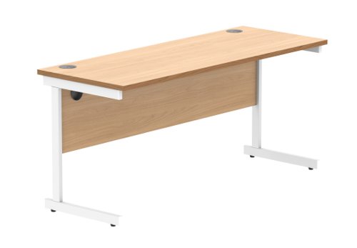 Office Rectangular Desk With Steel Single Upright Cantilever Frame 1600X600 Norwegian Beech/White