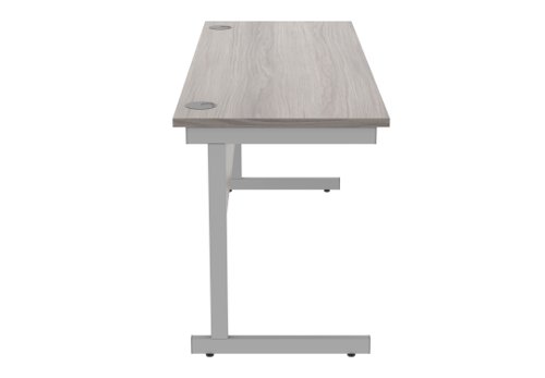 Office Rectangular Desk With Steel Single Upright Cantilever Frame 1600X600 Alaskan Grey Oak/Silver