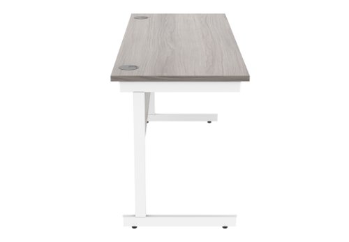 Office Rectangular Desk With Steel Single Upright Cantilever Frame 1600X600 Alaskan Grey Oak/White