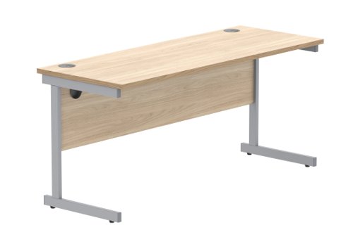 Office Rectangular Desk With Steel Single Upright Cantilever Frame 1600X600 Canadian Oak/Silver