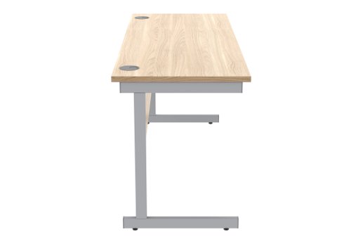 Office Rectangular Desk With Steel Single Upright Cantilever Frame 1600X600 Canadian Oak/Silver