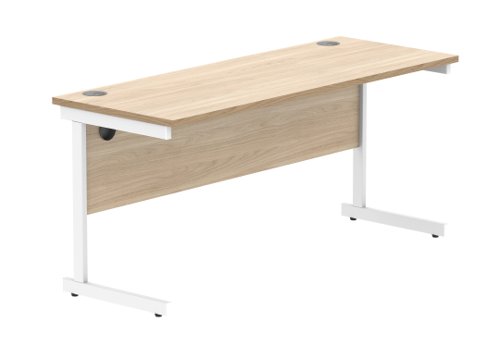 Office Rectangular Desk With Steel Single Upright Cantilever Frame 1600X600 Canadian Oak/White