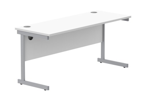 Office Rectangular Desk With Steel Single Upright Cantilever Frame 1600X600 Arctic White/Silver