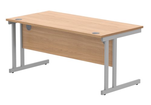 Office Rectangular Desk With Steel Double Upright Cantilever Frame 1600X800 Norwegian Beech/Silver