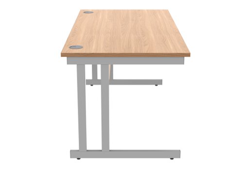 Office Rectangular Desk With Steel Double Upright Cantilever Frame 1600X800 Norwegian Beech/Silver